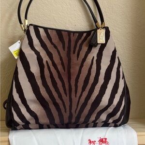 NWT Coach Zebra-Print Shoulder Bag in Brown and Black Madison Phoebe 26636 Canva